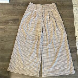 Anthropologie Maeve Plaid Wide Leg Pants - Cream and Pink (LNWOT)